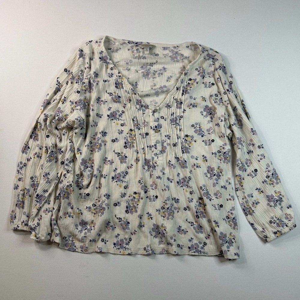 Lucky Brand Cream Floral V-Neck Blouse